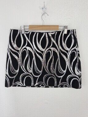 Milly metallic silver black swirls mini skirt pencil women's Size 6